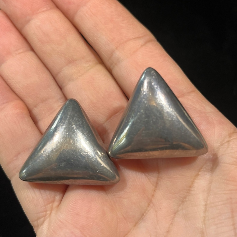 Tiffany & Co 925 Mexico Sterling Silver Puffy Triangle Signed Vintage Earrings